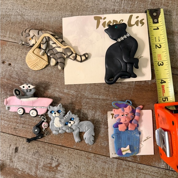 Vintage Cat Brooch Pin Lot Tigre Lis Polymer Clay Wearable Art Jewelry Handmade - Picture 9 of 12